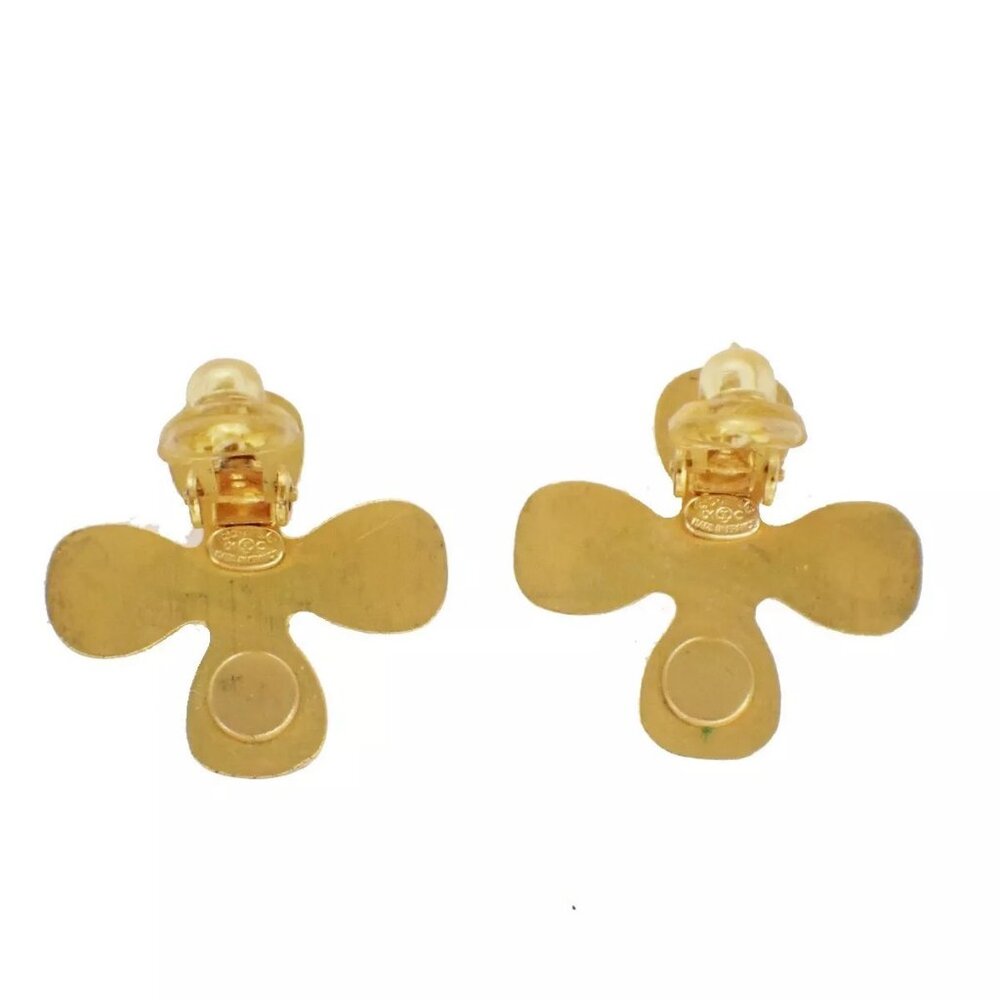 CHANEL CC Logo Rhinestone Earrings 01C Clip-On Gold Vintage Accessory 86FA446 - Picture 14 of 16